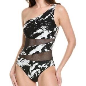 Carmen Marc Valvo Black and White One-Shoulder One Piece